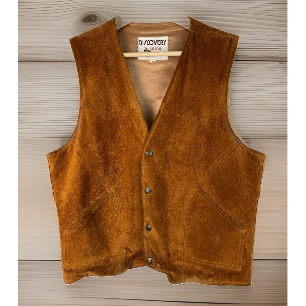 Vintage Discovery by Silton Men's M Brown Lined Suede Leather Western Vest
